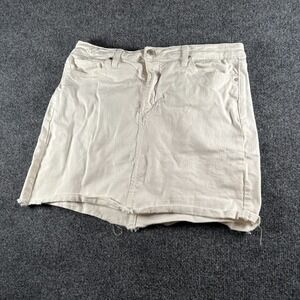 Just Black Denim Mini Skirt Womens 32x14 Off White Cotton Stretch Raw Hem Casual